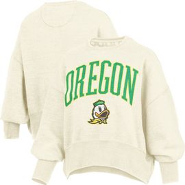 PRESSBOX Women's Pressbox Natural Oregon Ducks Oversized Waist-Length Crewneck Sweatshirt 