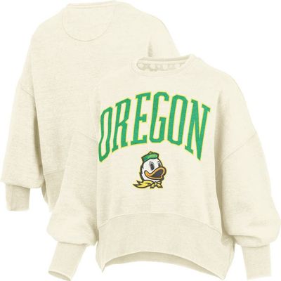 PRESSBOX Women's Pressbox Natural Oregon Ducks Oversized Waist-Length Crewneck Sweatshirt 