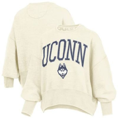 PRESSBOX Women's Pressbox Natural UConn Huskies Oversized Waist-Length Crewneck Sweatshirt 