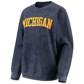 PRESSBOX Women's Pressbox Navy Michigan Wolverines Comfy Cord Vintage Wash Basic Arch Pullover Sweatshirt 