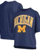 PRESSBOX Women's Pressbox Navy Michigan Wolverines Nelson Arch Over Logo Waist Length Oversized Slub T-Shirt  - 1