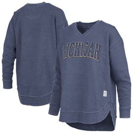 PRESSBOX Women's Pressbox Navy Michigan Wolverines Westin Poncho V-Neck Pullover Sweatshirt 