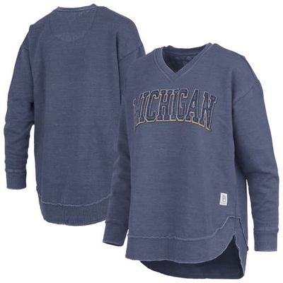 PRESSBOX Women's Pressbox Navy Michigan Wolverines Westin Poncho V-Neck Pullover Sweatshirt 