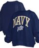 PRESSBOX Women's Pressbox Navy Navy Midshipmen Janise Arch Over Logo Waist Length Oversized Pullover Sweatshirt  - 1