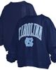 PRESSBOX Women's Pressbox Navy North Carolina Tar Heels Janise Arch Over Logo Waist Length Oversized Pullover Sweatshirt  - 1