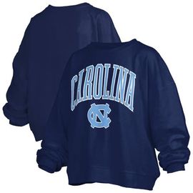 PRESSBOX Women's Pressbox Navy North Carolina Tar Heels Janise Arch Over Logo Waist Length Oversized Pullover Sweatshirt 