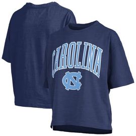 PRESSBOX Women's Pressbox Navy North Carolina Tar Heels Nelson Arch Over Logo Waist Length Oversized Slub T-Shirt 