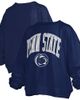 PRESSBOX Women's Pressbox Navy Penn State Nittany Lions Janise Arch Over Logo Waist Length Oversized Pullover Sweatshirt  - 1