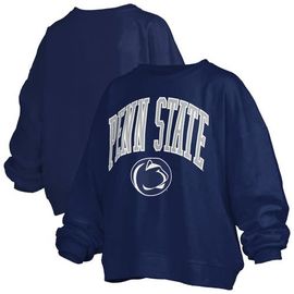 PRESSBOX Women's Pressbox Navy Penn State Nittany Lions Janise Arch Over Logo Waist Length Oversized Pullover Sweatshirt 