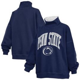 PRESSBOX Women's Pressbox Navy Penn State Nittany Lions Oversized Mock Neck Sweatshirt 