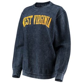 PRESSBOX Women's Pressbox Navy West Virginia Mountaineers Comfy Cord Vintage Wash Basic Arch Pullover Sweatshirt 