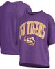 PRESSBOX Women's Pressbox Purple LSU Tigers Nelson Arch Over Logo Waist Length Oversized Slub T-Shirt  - 1