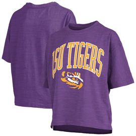 PRESSBOX Women's Pressbox Purple LSU Tigers Nelson Arch Over Logo Waist Length Oversized Slub T-Shirt 
