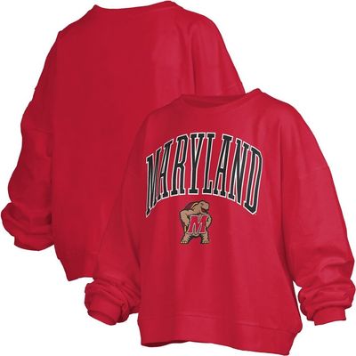 PRESSBOX Women's Pressbox Red Maryland Terrapins Janise Arch Over Logo Waist Length Oversized Pullover Sweatshirt 