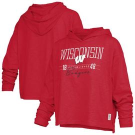 PRESSBOX Women's Pressbox Red Wisconsin Badgers Castillo Slub Waist Length Long Sleeve Hooded T-Shirt 