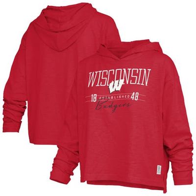 PRESSBOX Women's Pressbox Red Wisconsin Badgers Castillo Slub Waist Length Long Sleeve Hooded T-Shirt 