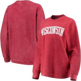 PRESSBOX Women's Pressbox Red Wisconsin Badgers Comfy Cord Vintage Wash Basic Arch Pullover Sweatshirt 