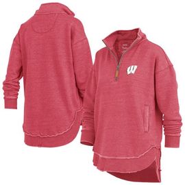 PRESSBOX Women's Pressbox Red Wisconsin Badgers Northfork Sojourn Poncho Quarter-Zip Sweatshirt 