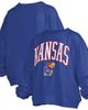 PRESSBOX Women's Pressbox Royal Kansas Jayhawks Janise Arch Over Logo Waist Length Oversized Pullover Sweatshirt  - 1