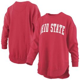 PRESSBOX Women's Pressbox Scarlet Ohio State Buckeyes Melange Poncho Vintage Fleece Long Sleeve Pullover Sweatshirt 