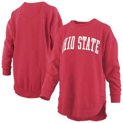 PRESSBOX Women's Pressbox Scarlet Ohio State Buckeyes Melange Poncho Vintage Fleece Long Sleeve Pullover Sweatshirt 