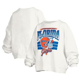 PRESSBOX Women's Pressbox White Florida Gators Janice Retro Logo Oversized Pullover Sweatshirt 
