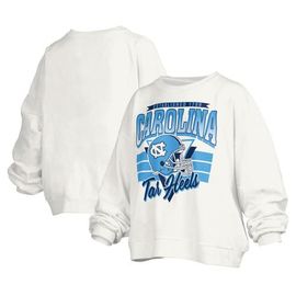 PRESSBOX Women's Pressbox White North Carolina Tar Heels Janice Retro Logo Oversized Pullover Sweatshirt 