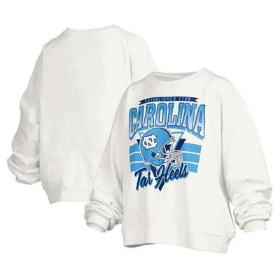 PRESSBOX Women's Pressbox White North Carolina Tar Heels Janice Retro Logo Oversized Pullover Sweatshirt 