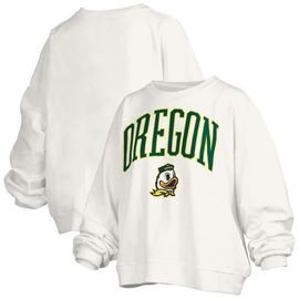 PRESSBOX Women's Pressbox White Oregon Ducks Janise Arch Over Logo Waist Length Oversized Pullover Sweatshirt 