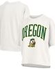 PRESSBOX Women's Pressbox White Oregon Ducks Nelson Arch Over Logo Waist Length Oversized Slub T-Shirt  - 1