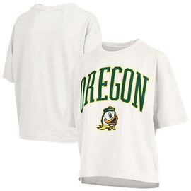 PRESSBOX Women's Pressbox White Oregon Ducks Nelson Arch Over Logo Waist Length Oversized Slub T-Shirt 