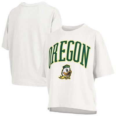 PRESSBOX Women's Pressbox White Oregon Ducks Nelson Arch Over Logo Waist Length Oversized Slub T-Shirt 