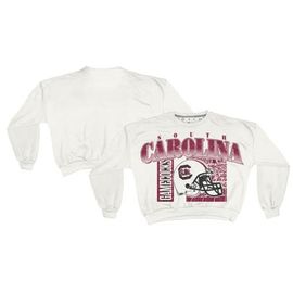 PRESSBOX Women's Pressbox White South Carolina Gamecocks Oversized Janice Retro Waist-Length Sweatshirt 