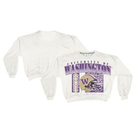 PRESSBOX Women's Pressbox White Washington Huskies Oversized Janice Retro Waist-Length Sweatshirt 