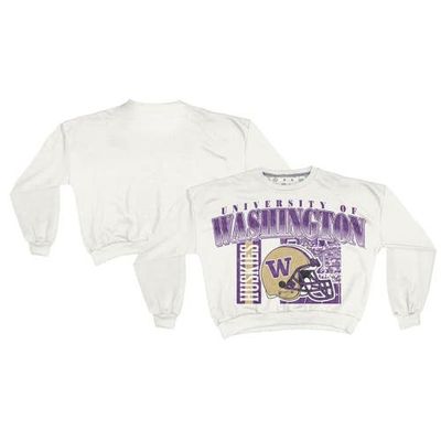 PRESSBOX Women's Pressbox White Washington Huskies Oversized Janice Retro Waist-Length Sweatshirt 