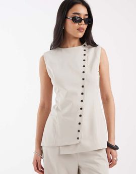 Pretty Lavish Pretty Lavish asymmetric tailored vest in stone - part of a set-Neutral