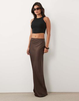 Pretty Lavish Pretty Lavish Breya satin maxi skirt in chocolate-Brown
