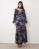 Pretty Lavish Pretty Lavish chiffon v neck scarf detail draped batwing sleeve maxi dress in blue floral print-Multi - 1