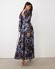 Pretty Lavish Pretty Lavish chiffon v neck scarf detail draped batwing sleeve maxi dress in blue floral print-Multi - 4