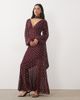 Pretty Lavish Pretty Lavish chiffon v neck scarf detail long sleeve maxi dress in wine polka dot print-Multi - 1