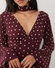 Pretty Lavish Pretty Lavish chiffon v neck scarf detail long sleeve maxi dress in wine polka dot print-Multi - 2
