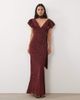 Pretty Lavish Pretty Lavish chiffon v neck tie detail frill sleeve maxi dress in red floral print-Multi - 1