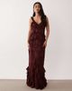 Pretty Lavish Pretty Lavish devore frill detailing cami maxi dress in mahogany red-Brown - 1