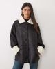 Pretty Lavish Pretty Lavish faux shearling contrast collar and cuffs boxy aviator coat in black - 1