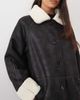 Pretty Lavish Pretty Lavish faux shearling contrast collar and cuffs boxy aviator coat in black - 4