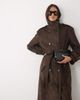 Pretty Lavish Pretty Lavish faux suede funnel neck longline trench coat in brown - 1
