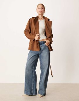 Pretty Lavish Pretty Lavish faux suede tie waist jacket in brown