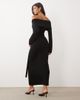 Pretty Lavish Pretty Lavish knit bardot tie detail maxi dress in black - 4