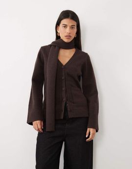 Pretty Lavish Pretty Lavish knit scarf detail cardigan in chocolate-Brown