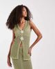 Pretty Lavish Pretty Lavish pointelle longline vest with floral brooches in green - part of a set - 1
